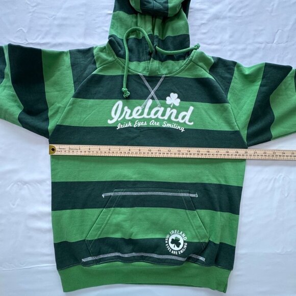 Retro Irish Hoodie Green Striped "Irish Eyes are Smiling" Women XL 14/16 - Picture 4 of 9